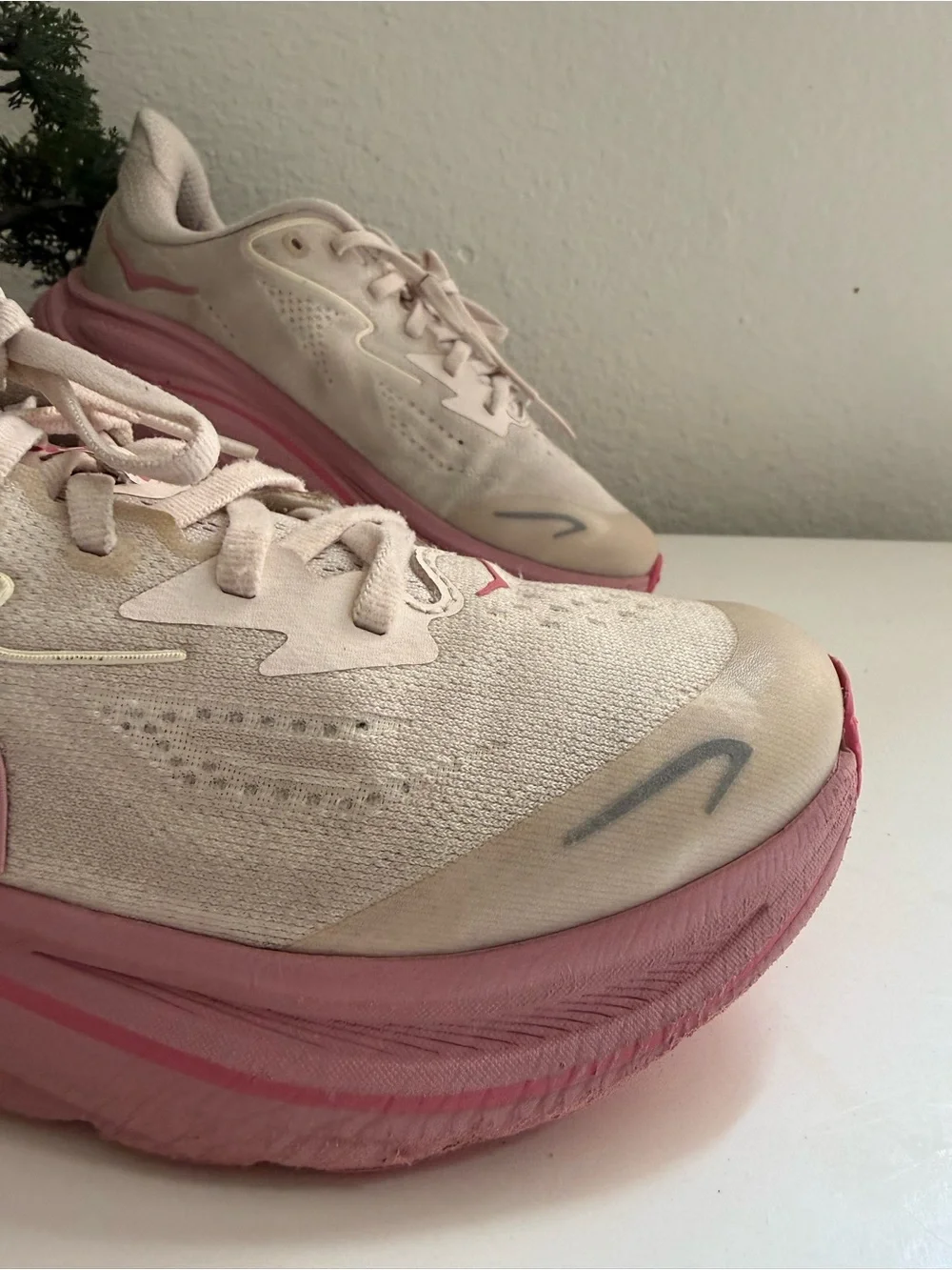 Hoka clifton 10 Women size 5 or big girl 4 Pink and Cream Athletic Sneakers